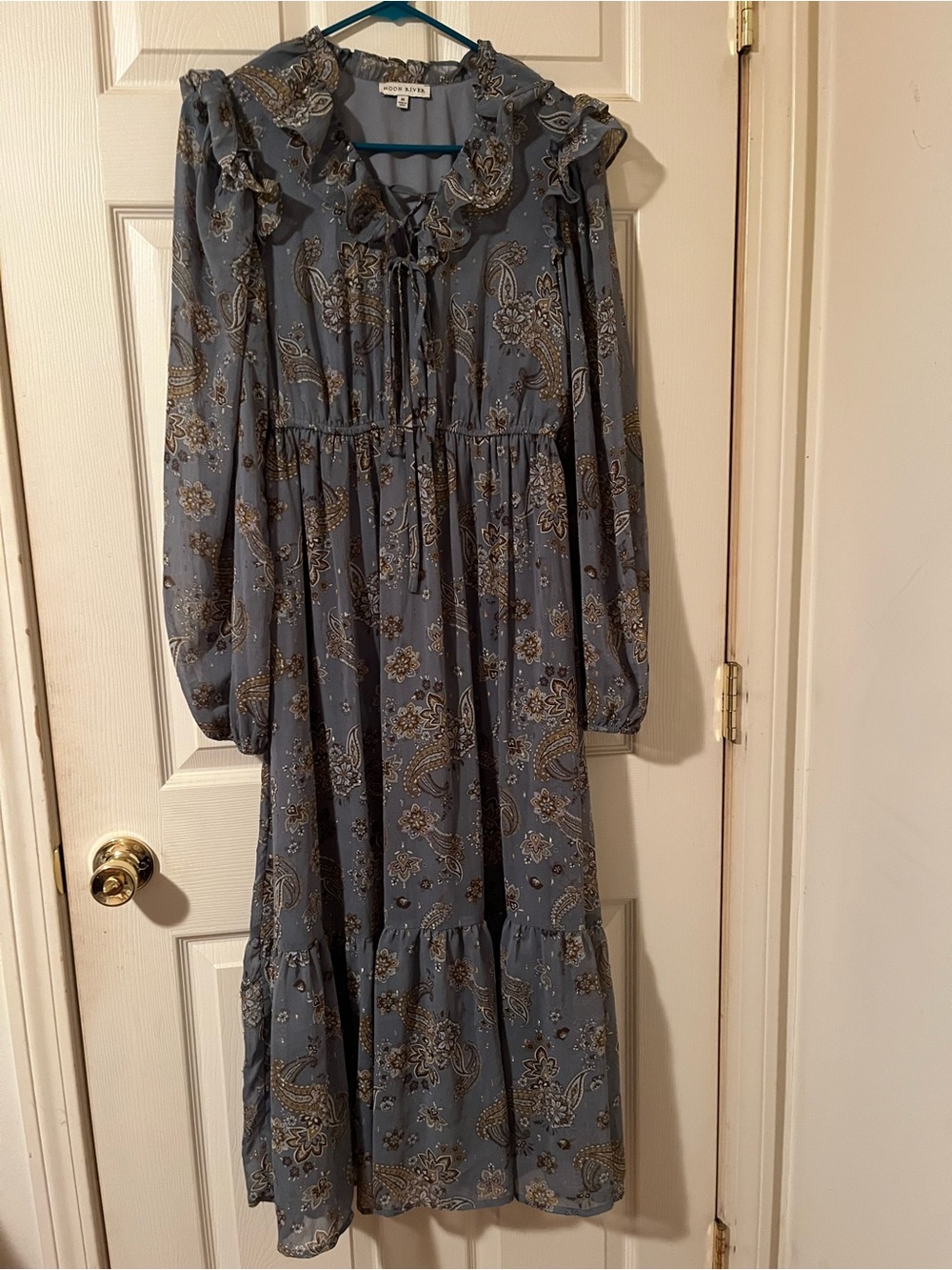 Moon River Paisley Ruffle Midi Dress • Size Medium • Cottagecore Boho